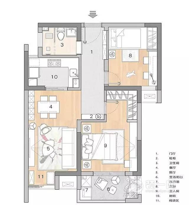 湖州北歐風格70平米兩室一廳設計案例戶型圖